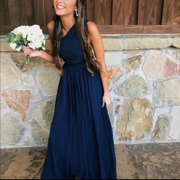 open lace back dress One Shoulder Bridesmaid Dress,Dark Navy Bridesmaid Dress,Long Bridesmaid Dress,BD00221, US2 / Royal Blue
